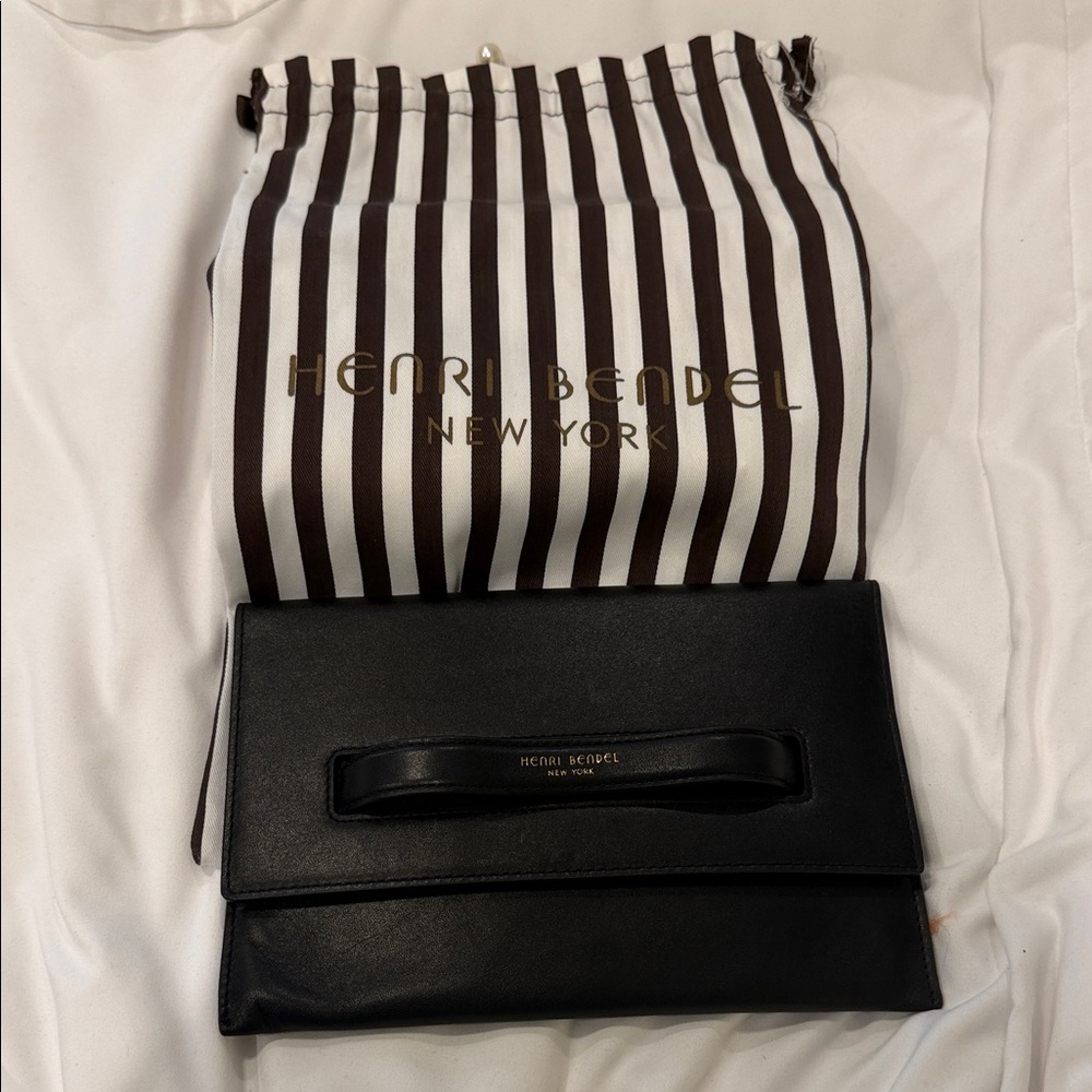 henri bendel Black Leather Fold-Over Wristlet Clutch